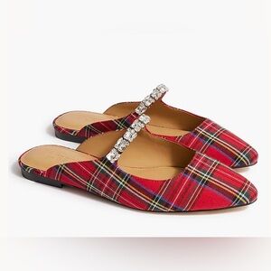 J.Crew Tartan rhinestone mules